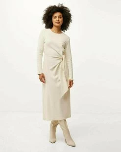 MEXX Longsleeve Dress With Knot Off White -Style Verkoop 9961 TU0648026W 110701 2