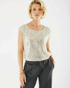 MEXX Capsleeve Sequins Top Champagne