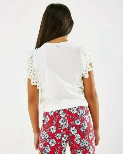 MEXX Broidery Sleeves Top Off White -Style Verkoop tu2041023g 110602 3
