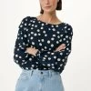 MEXX Blouse Round Pleated Neckline Navy