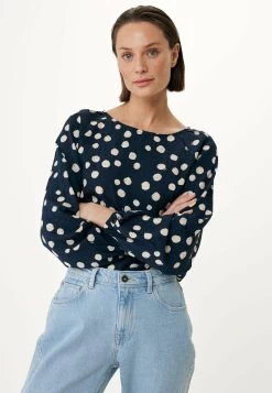 MEXX Blouse Round Pleated Neckline Navy